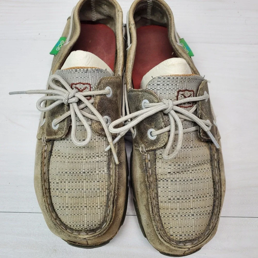 Ecco Leather & Fabric Boat Shoe 6M Youth Grey Comfort YDM0044‎ Fast Shipping